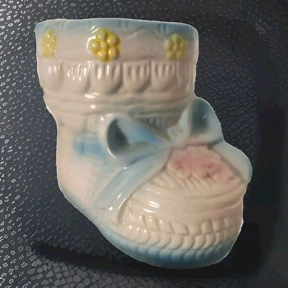 Vintage Relpo Baby Bootie Planter Vase Trinket Decor Porcelain White Multi T820 - Picture 1 of 12